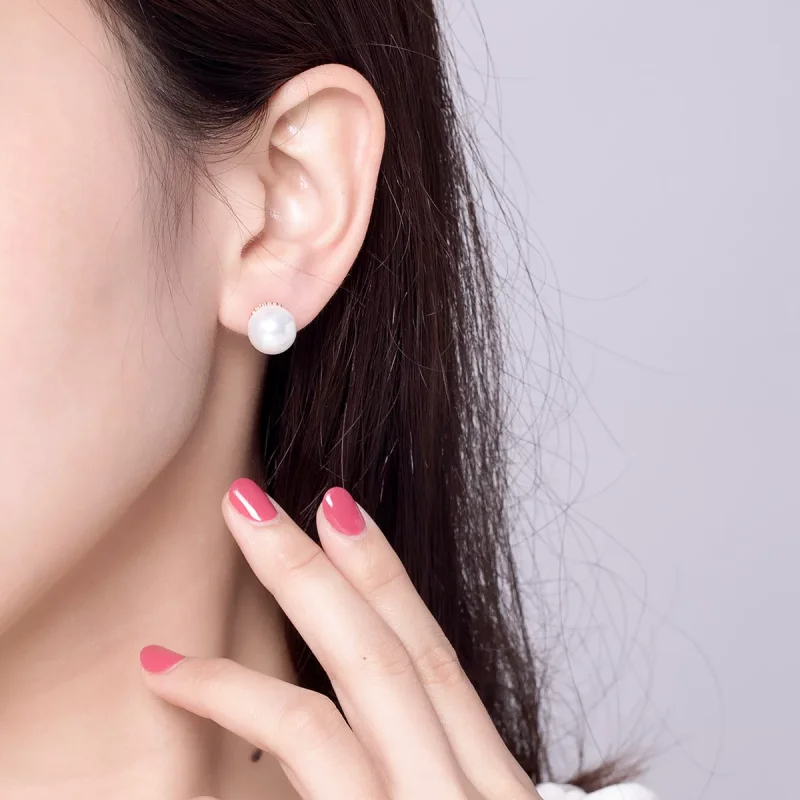 (resim) Pandora tarzı 14k rose altın kaplama İnci Çi̇vi̇ küpeler - SCE609 - Görüntüle 5