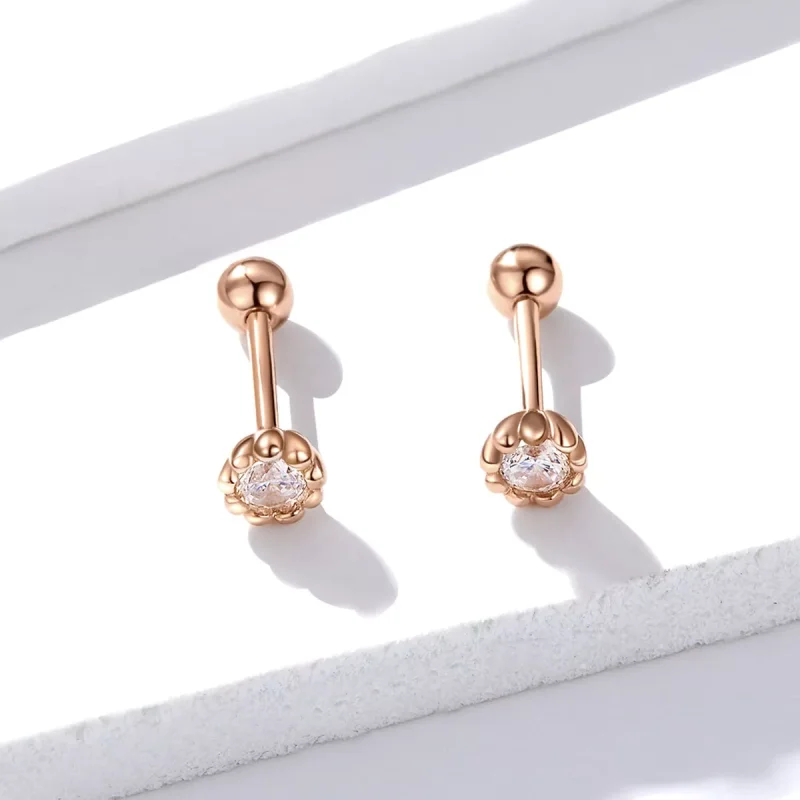 (resim) Pandora tarzı 14k rose altın kaplama nazik parlaklık Çi̇vi̇ küpeler - BSE219 - Görüntüle 4