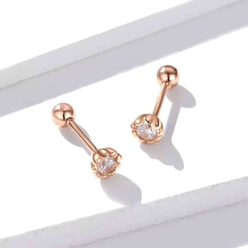(resim) Pandora tarzı 14k rose altın kaplama nazik parlaklık Çi̇vi̇ küpeler - BSE219 - Görüntüle 5