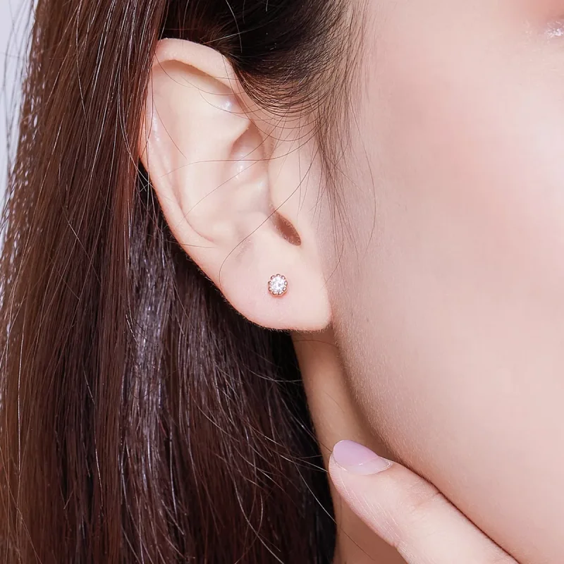 (resim) Pandora tarzı 14k rose altın kaplama nazik parlaklık Çi̇vi̇ küpeler - BSE219 - Görüntüle 7