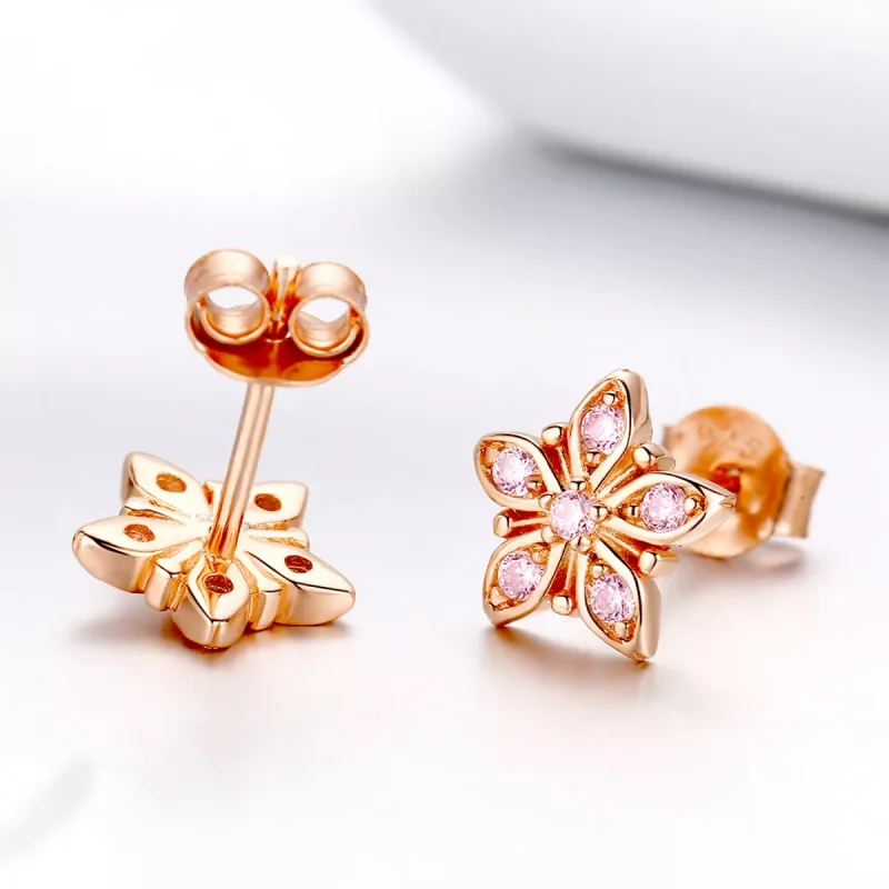 (resim) Pandora tarzı 14k rose altın kaplama Pembe Papatya Çi̇vi̇ küpeler - BSE034 - Görüntüle 2