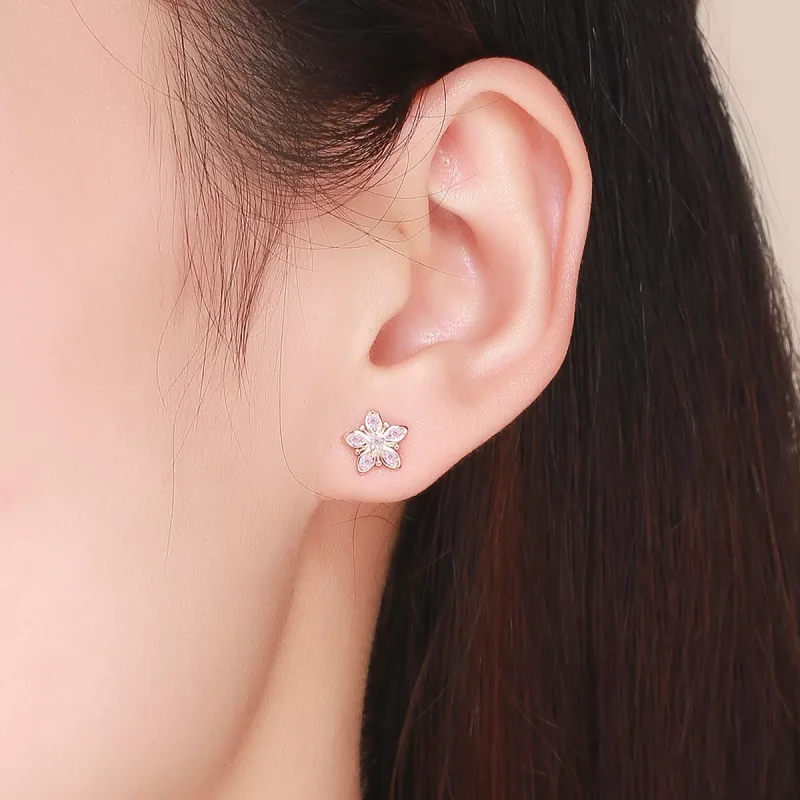 (resim) Pandora tarzı 14k rose altın kaplama Pembe Papatya Çi̇vi̇ küpeler - BSE034 - Görüntüle 5