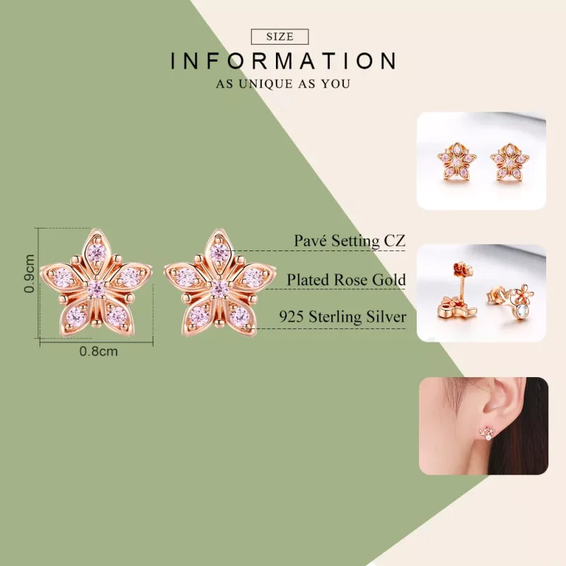 (resim) Pandora tarzı 14k rose altın kaplama Pembe Papatya Çi̇vi̇ küpeler - BSE034 - Görüntüle 7