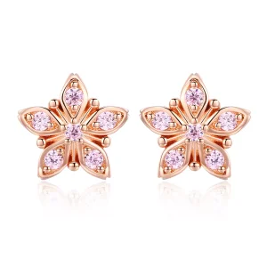 (resim) Pandora tarzı 14k rose altın kaplama Pembe Papatya Çi̇vi̇ küpeler - BSE034