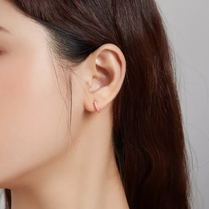 (resim) Pandora Stil Küçük Pembe Halka Küpe - BSE488-PK - Görüntüle 4