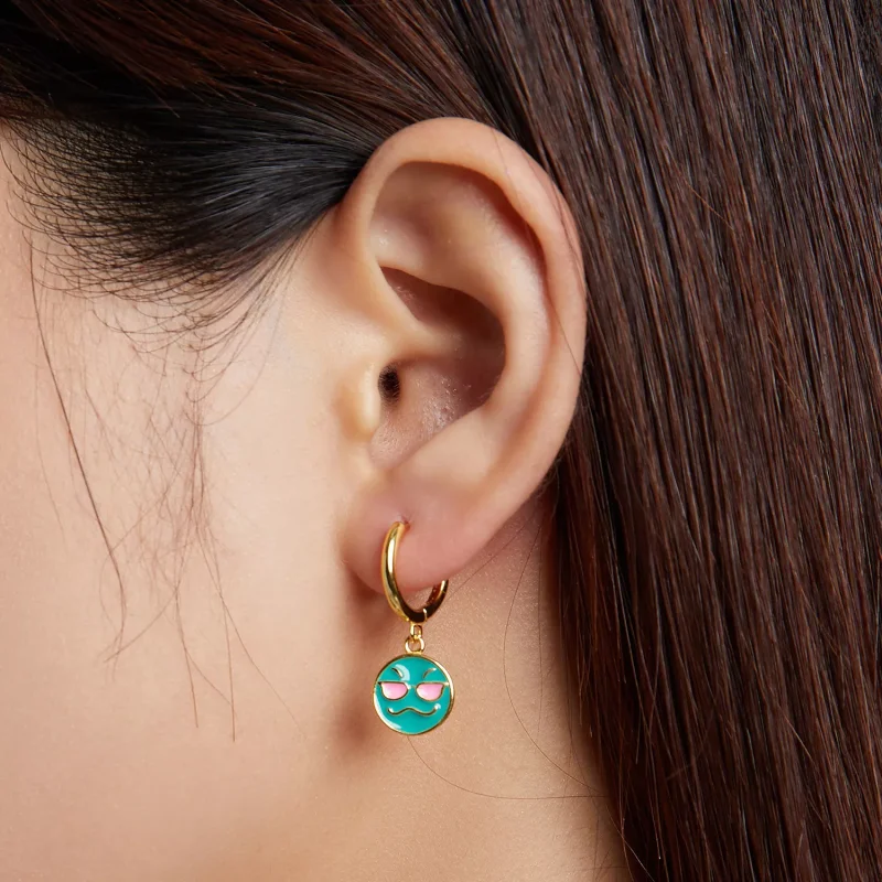 (resim) Pandora Stili Emoji - Cool Hoop Küpe - SCE1204-B - Görüntüle 5