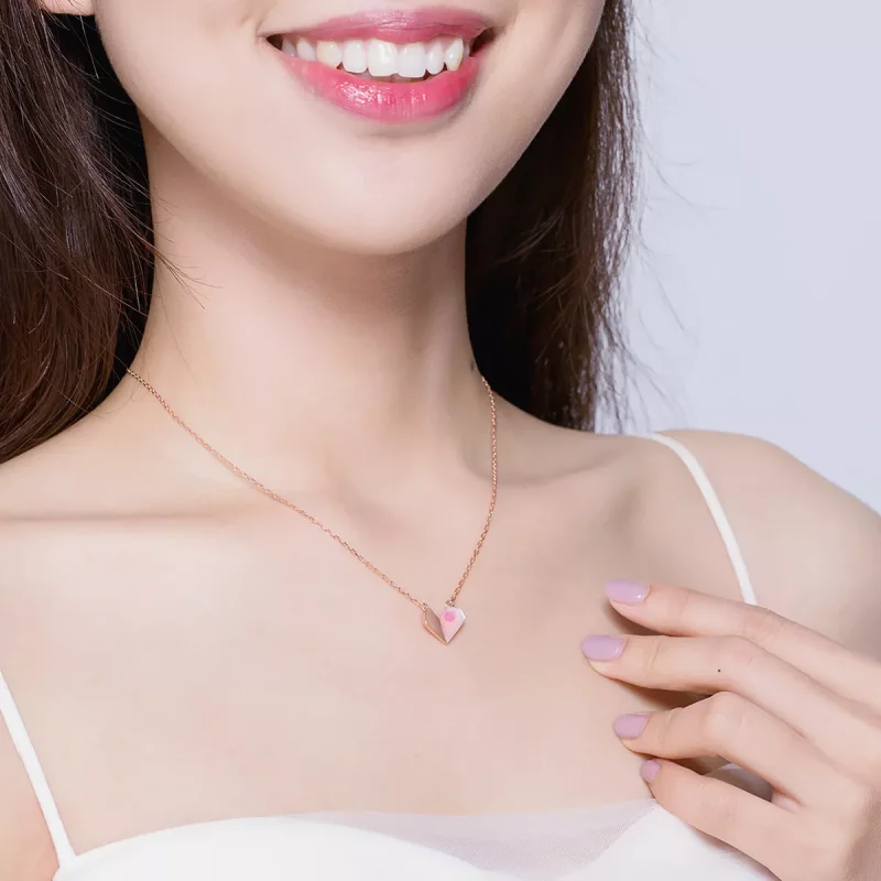 (resim) Pandora tarzı 14 ayar pembe altın Origami kalp Kolye - SCN330 - Görüntüle 6
