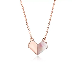 (resim) Pandora tarzı 14 ayar pembe altın Origami kalp Kolye - SCN330