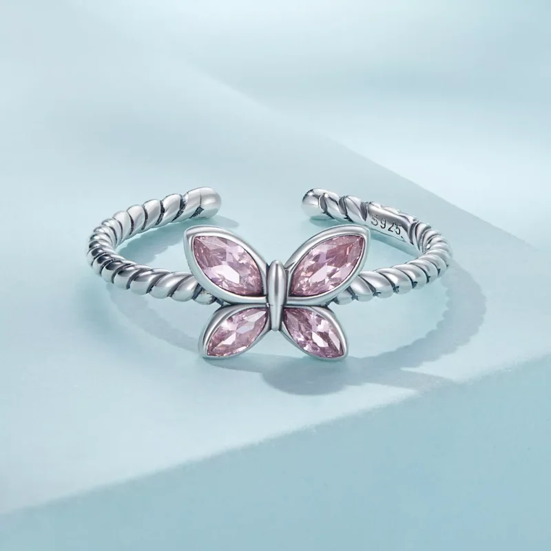 (resim) Pandora Stili Pembe Kelebek Açılabilen Yüzük - SCR872 - Görüntüle 3