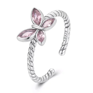 (resim) Pandora Stili Pembe Kelebek Açılabilen Yüzük - SCR872
