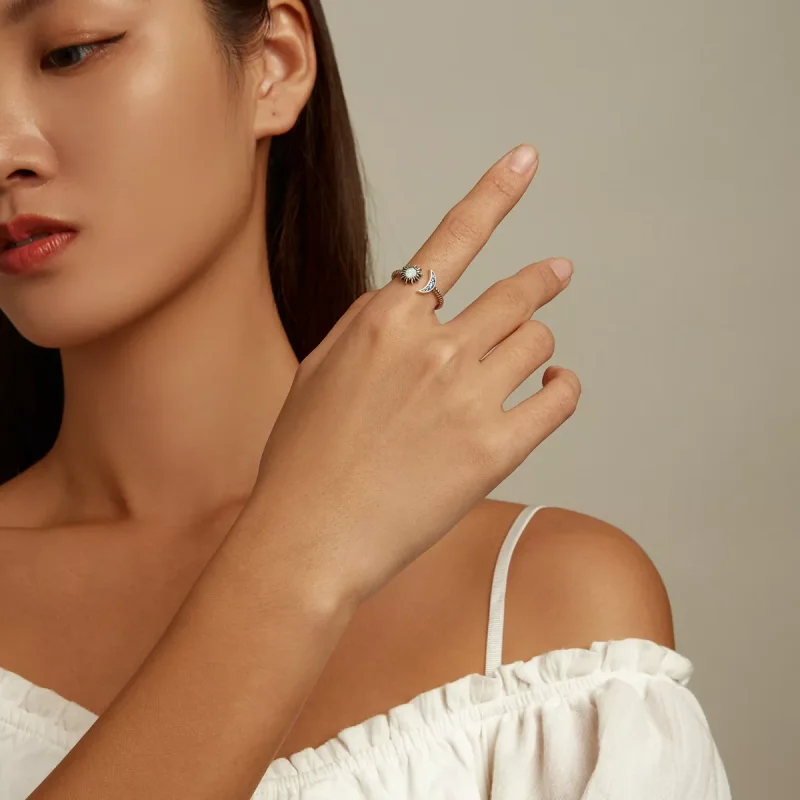 (resim) Pandora tarzı Güneş Ay Yıldızlar Bestie Açık Yüzük - SCR796 - Görüntüle 7