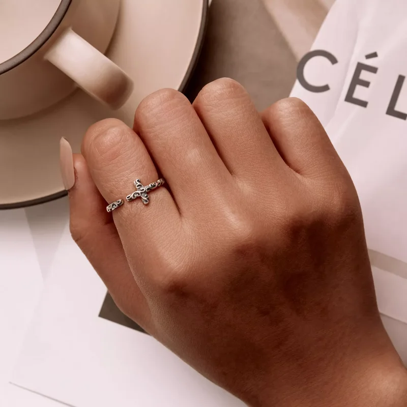 (resim) Pandora Tarzı Vintage Haç Açık Yüzük - VSR162 - Görüntüle 5