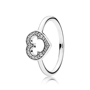 (resim) Disney heart silver ring with cubic zirconia and cut-out Mickey silhouette - 190957CZ