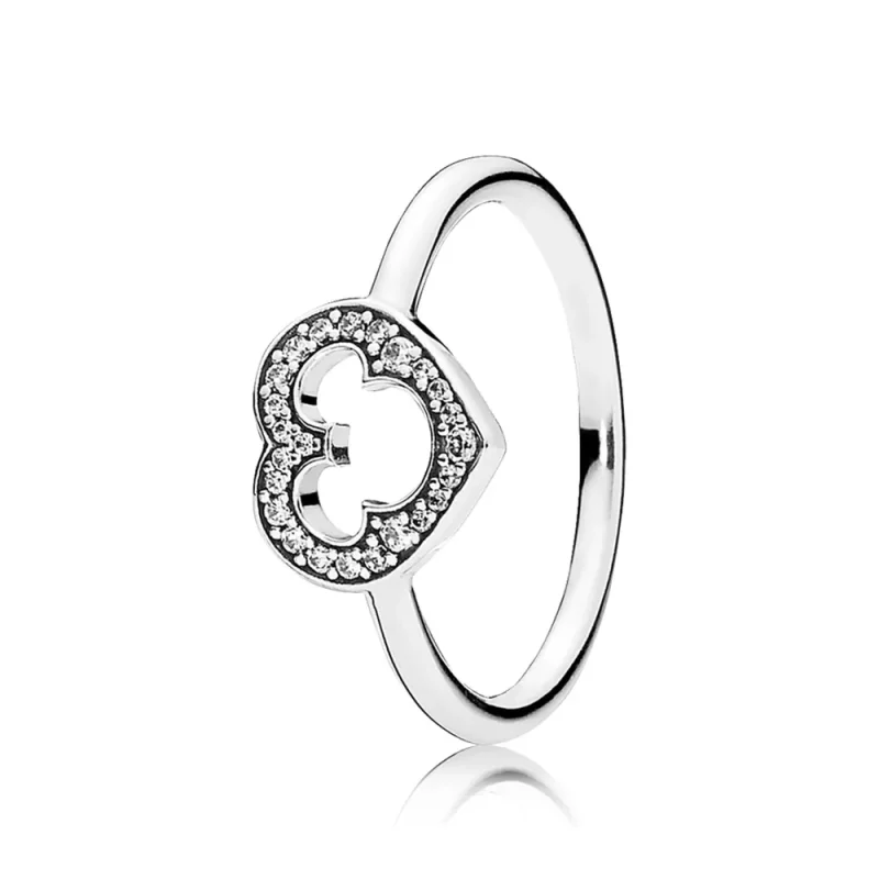 (resim) Disney heart silver ring with cubic zirconia and cut-out Mickey silhouette - 190957CZ