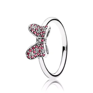 (resim) Disney Minnie bow silver ring with red and clear cubic zirconia - 190956CZR