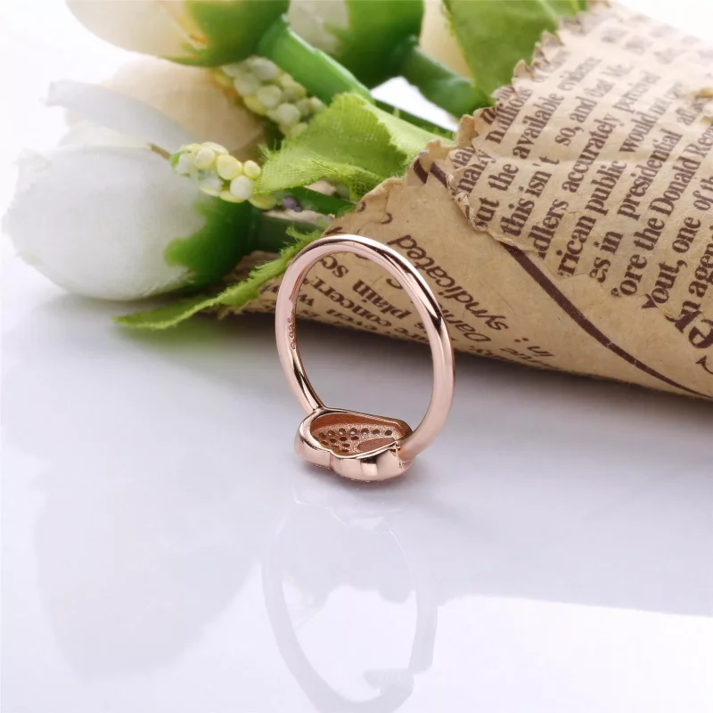 (resim) Pandora 14k rose altın kaplama Parıltılı Bulmaca Kalp Çerçevesi Yüzük - 186550CZ - Görüntüle 4