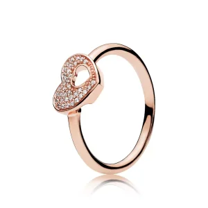 (resim) Pandora 14k rose altın kaplama Parıltılı Bulmaca Kalp Çerçevesi Yüzük - 186550CZ