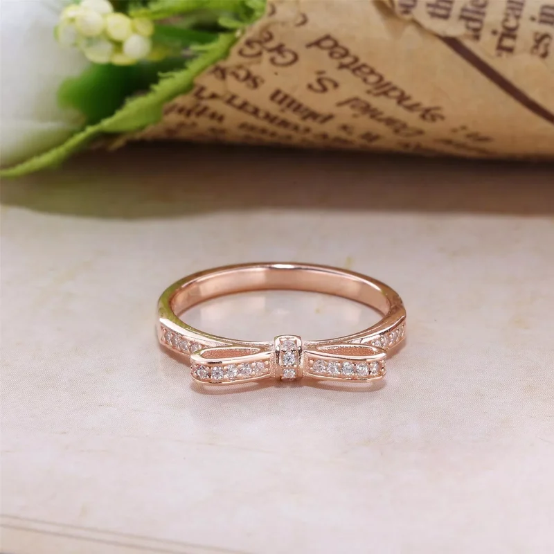 (resim) Pandora 14k rose altın kaplama Pırıl pırıl Yay Yüzük - 180906CZ - Görüntüle 2