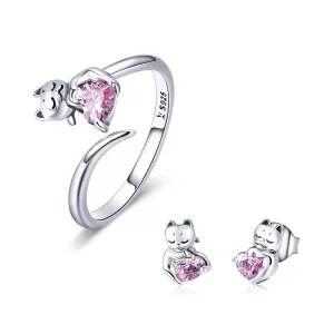 (resim) Pandora tarzı takı seti sevimli kedi - SET002