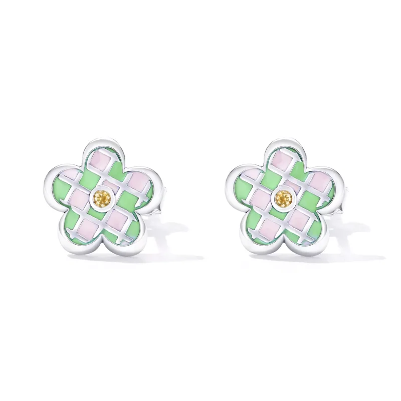 (resim) Pandora Stil Checkerboard Florets Çift Taraflı Küpe - SCE1387 - Görüntüle 2