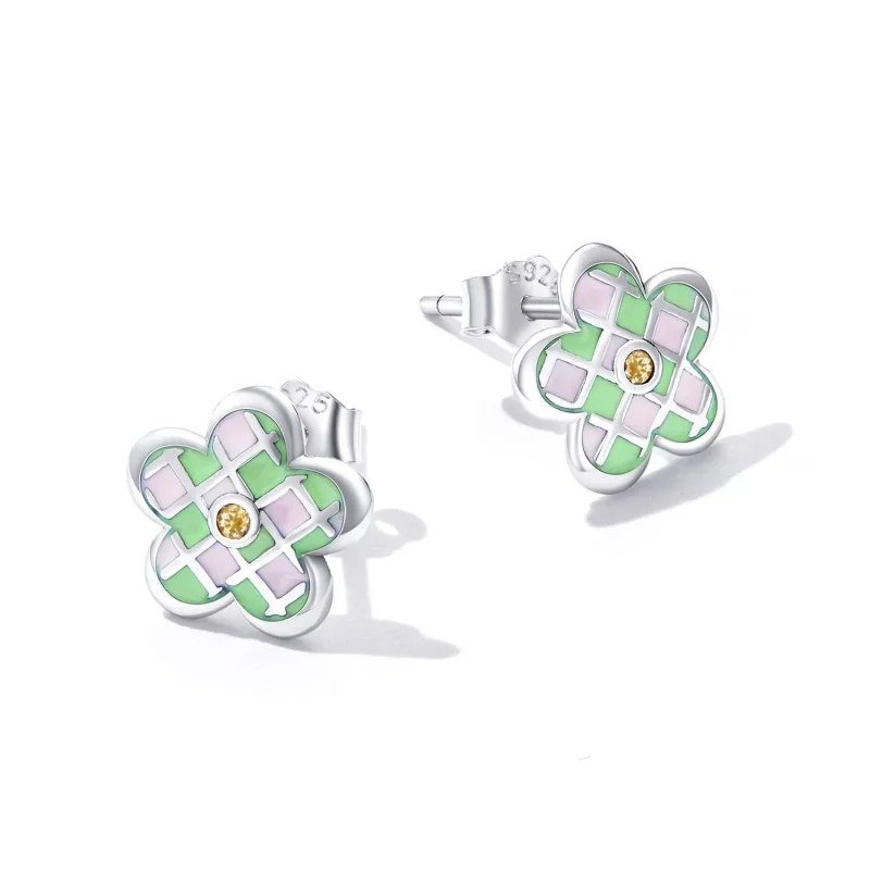 (resim) Pandora Stil Checkerboard Florets Çift Taraflı Küpe - SCE1387 - Görüntüle 3
