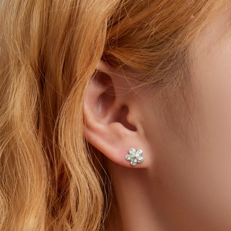 (resim) Pandora Stil Checkerboard Florets Çift Taraflı Küpe - SCE1387 - Görüntüle 5