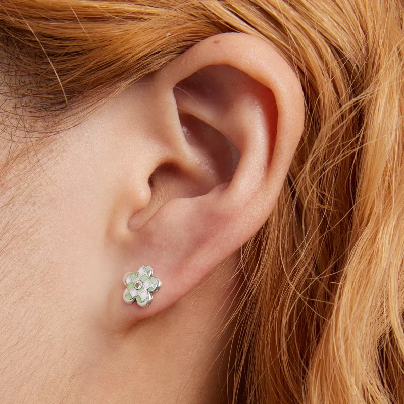 (resim) Pandora Stil Checkerboard Florets Çift Taraflı Küpe - SCE1387 - Görüntüle 7