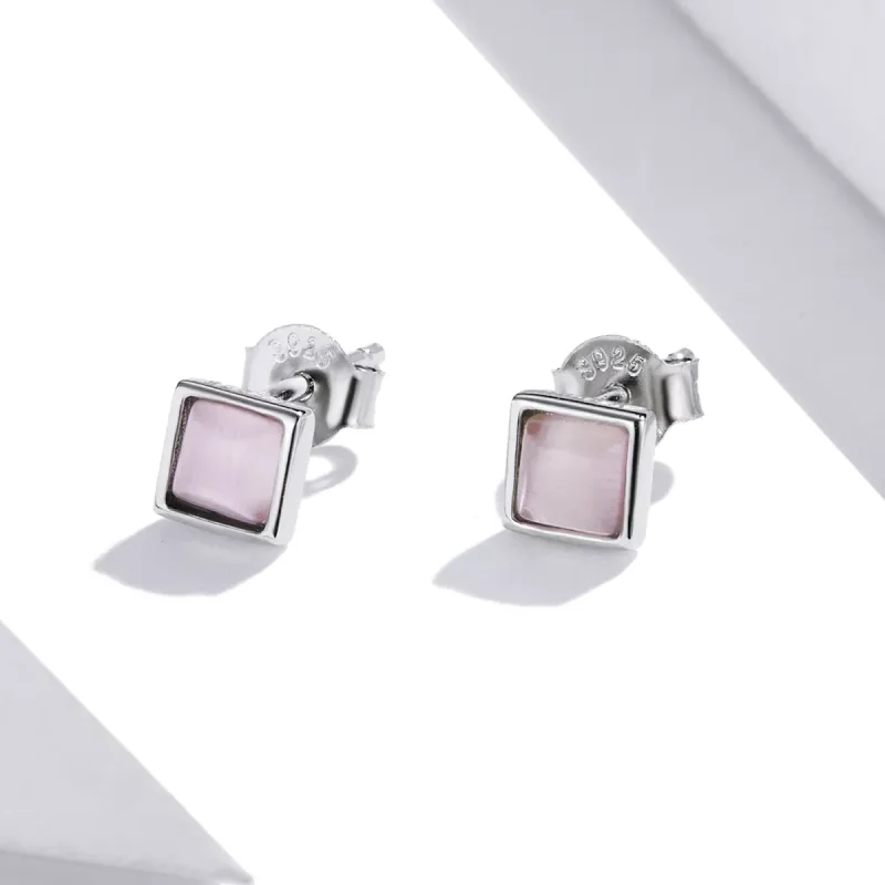 (resim) Pandora Stili Basit Geometri - Pembe Kedi Gözü Küpe - SCE1269-PK - Görüntüle 2