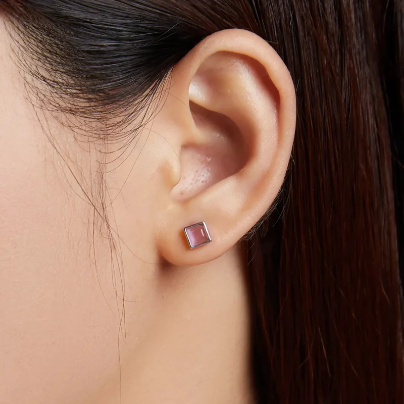 (resim) Pandora Stili Basit Geometri - Pembe Kedi Gözü Küpe - SCE1269-PK - Görüntüle 5