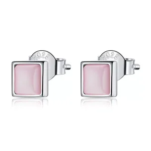 (resim) Pandora Stili Basit Geometri - Pembe Kedi Gözü Küpe - SCE1269-PK