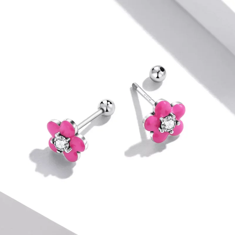 (resim) Pandora Stili Florasan Pembe Çiçekli Küpe - SCE1353 - Görüntüle 3