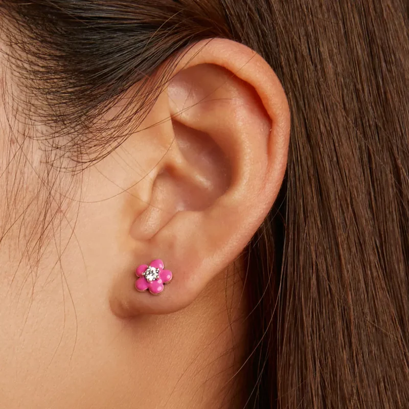 (resim) Pandora Stili Florasan Pembe Çiçekli Küpe - SCE1353 - Görüntüle 6