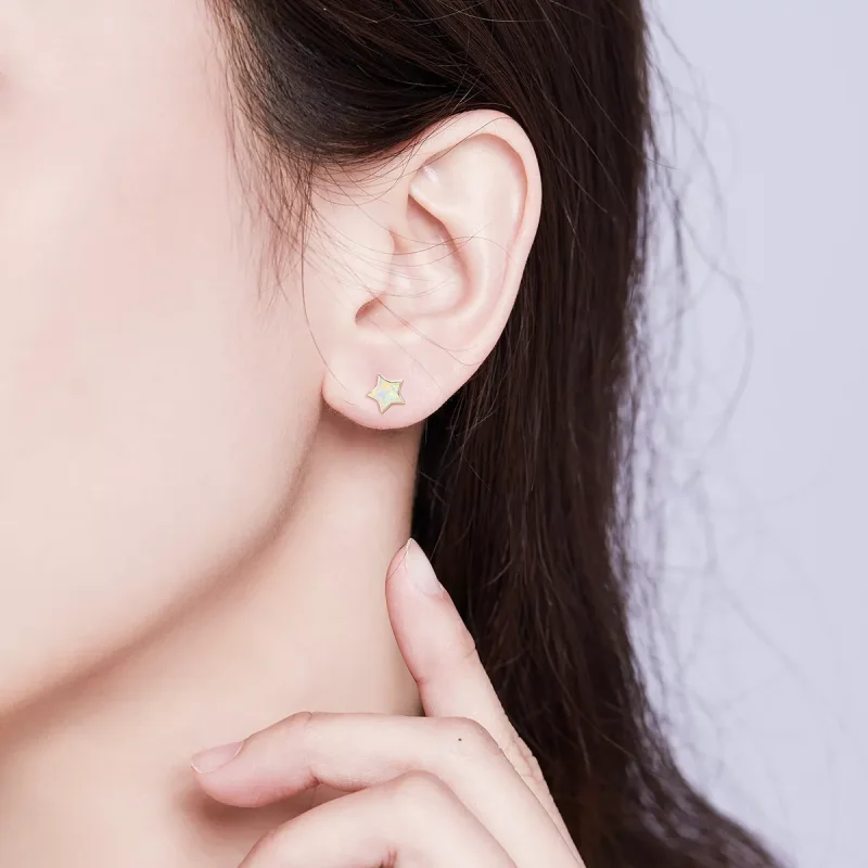 (resim) Pandora Stili Opal Beş Köşeli Küpe - SCE674 - Görüntüle 5