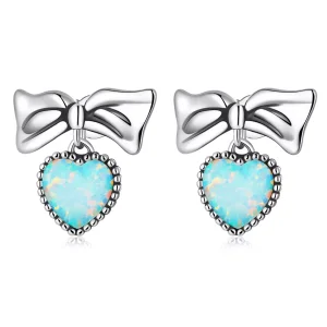 (resim) Pandora Stili Opal Kalp Kurdele Küpe - SCE1374