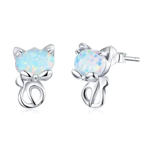 (resim) Pandora Stili Opal Sevimli Kedi Küpe - SCE828