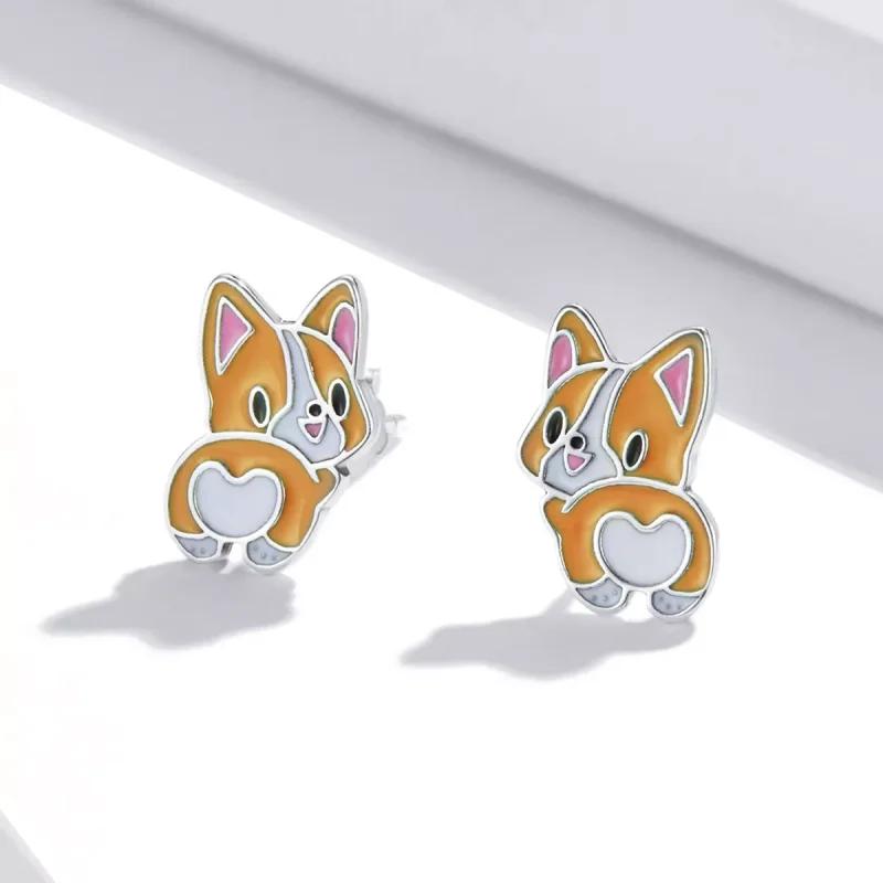 (resim) Pandora Stili Sevimli Corgi Küpe - SCE1281 - Görüntüle 2