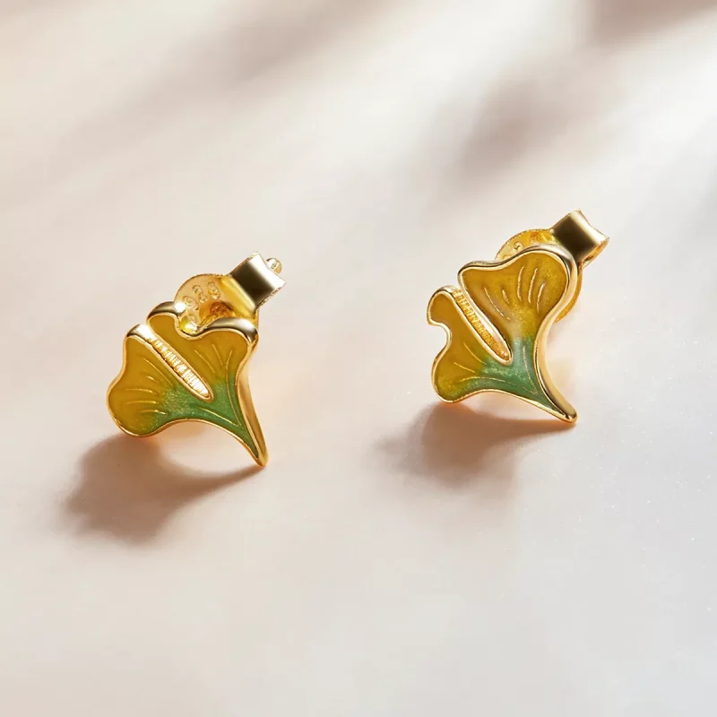 (resim) Pandora Stili Sonbahar - Ginkgo Biloba Küpe - SCE1247 - Görüntüle 2
