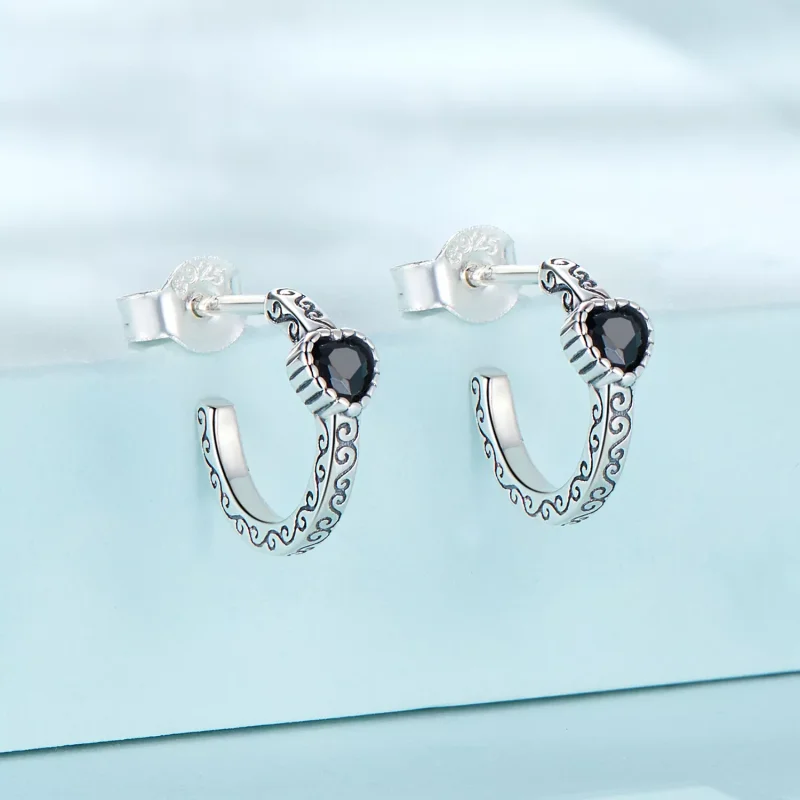(resim) Pandora Stilinde Vintage Siyah Zirkon Küpe - SCE1520 - Görüntüle 2
