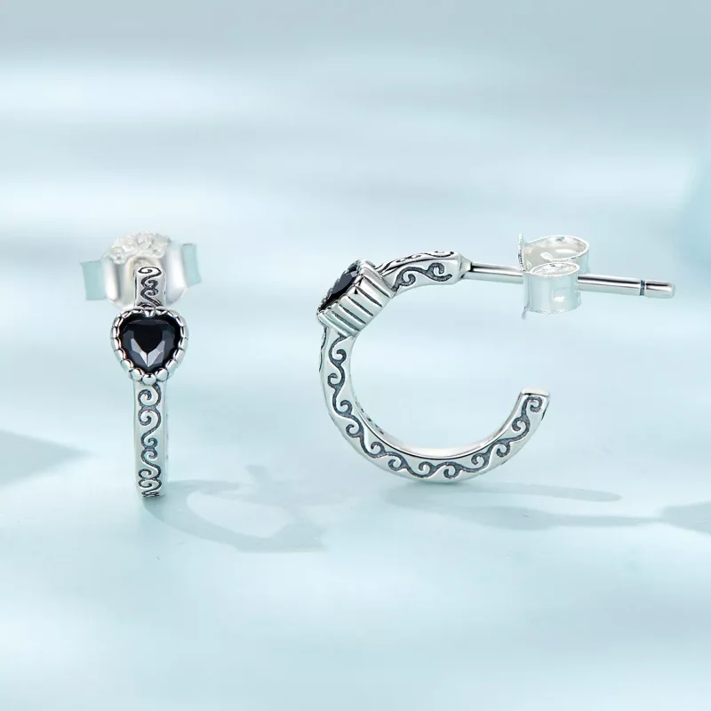 (resim) Pandora Stilinde Vintage Siyah Zirkon Küpe - SCE1520 - Görüntüle 3