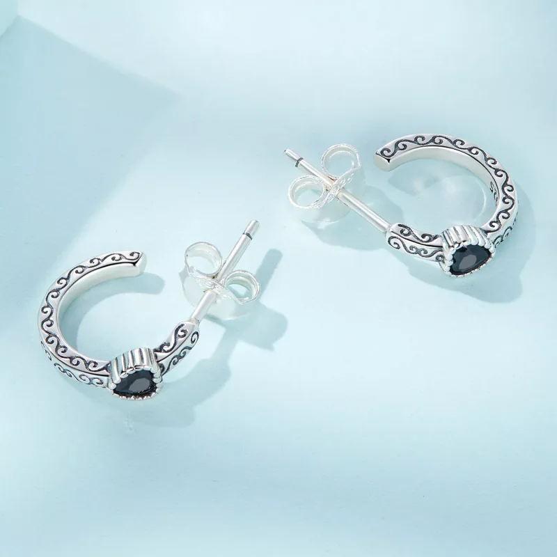 (resim) Pandora Stilinde Vintage Siyah Zirkon Küpe - SCE1520 - Görüntüle 4