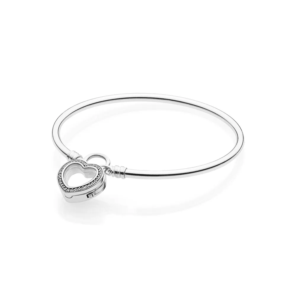 pandora moments gümüş bangle bileklik sparkling floating heart locket 597253cz