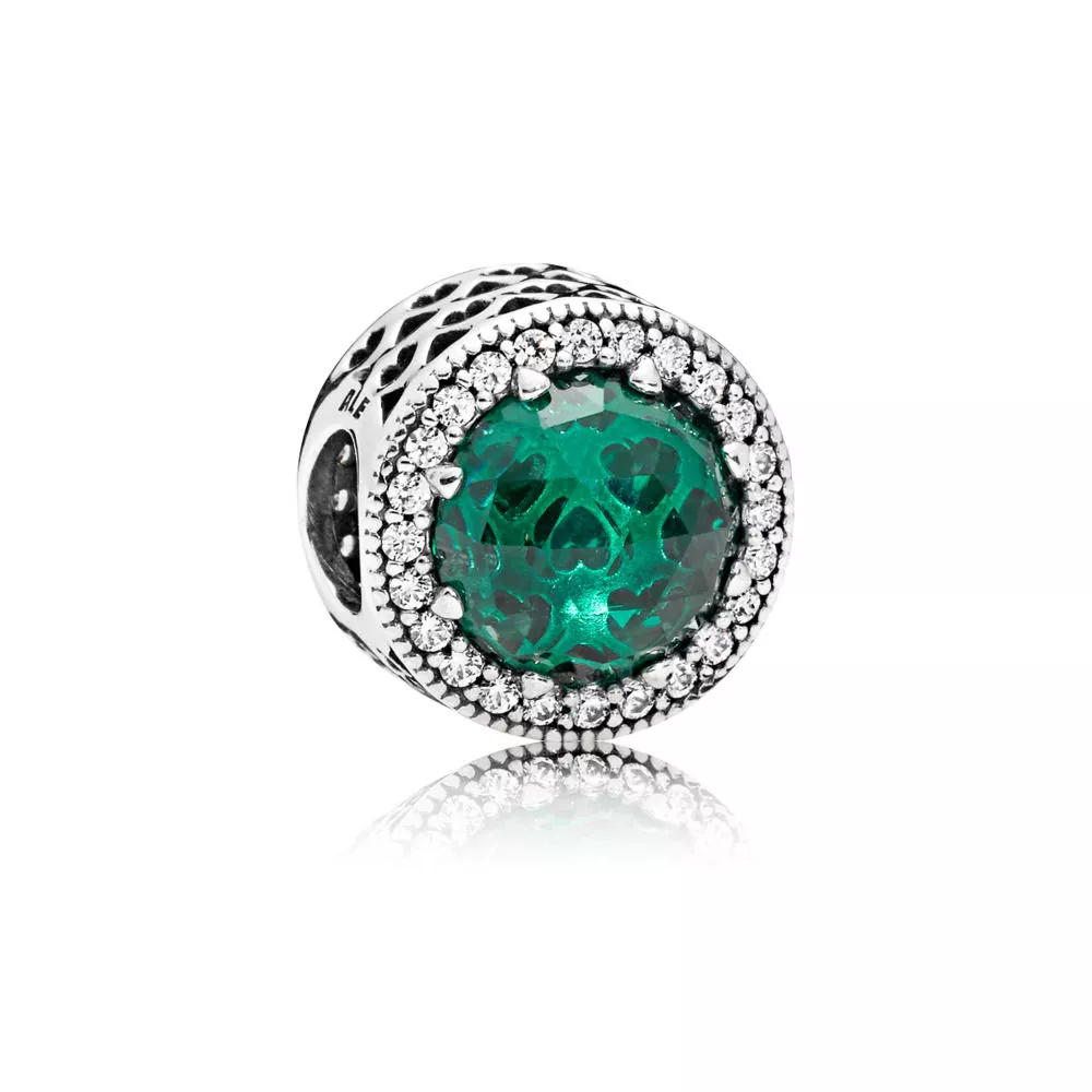 pandora charm yeşil işık saçan kalpler 791725nsg