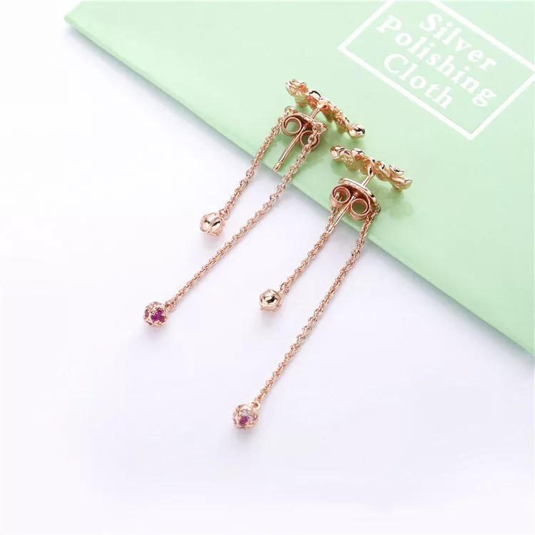 (resim) Pandora Damla küpeler, Flower Pandora Rose earrings with cerise, - Görüntüle 2