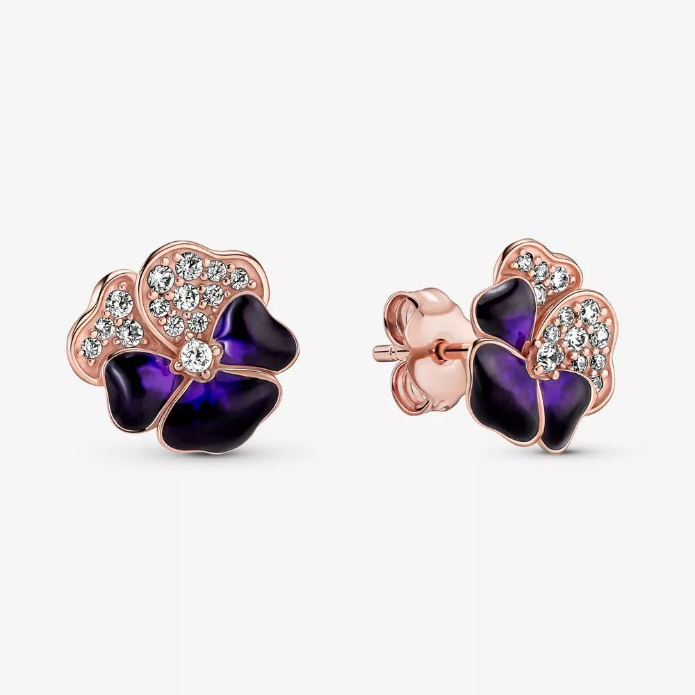 pandora derin mor menekşe çiçeği küpe 280781c01