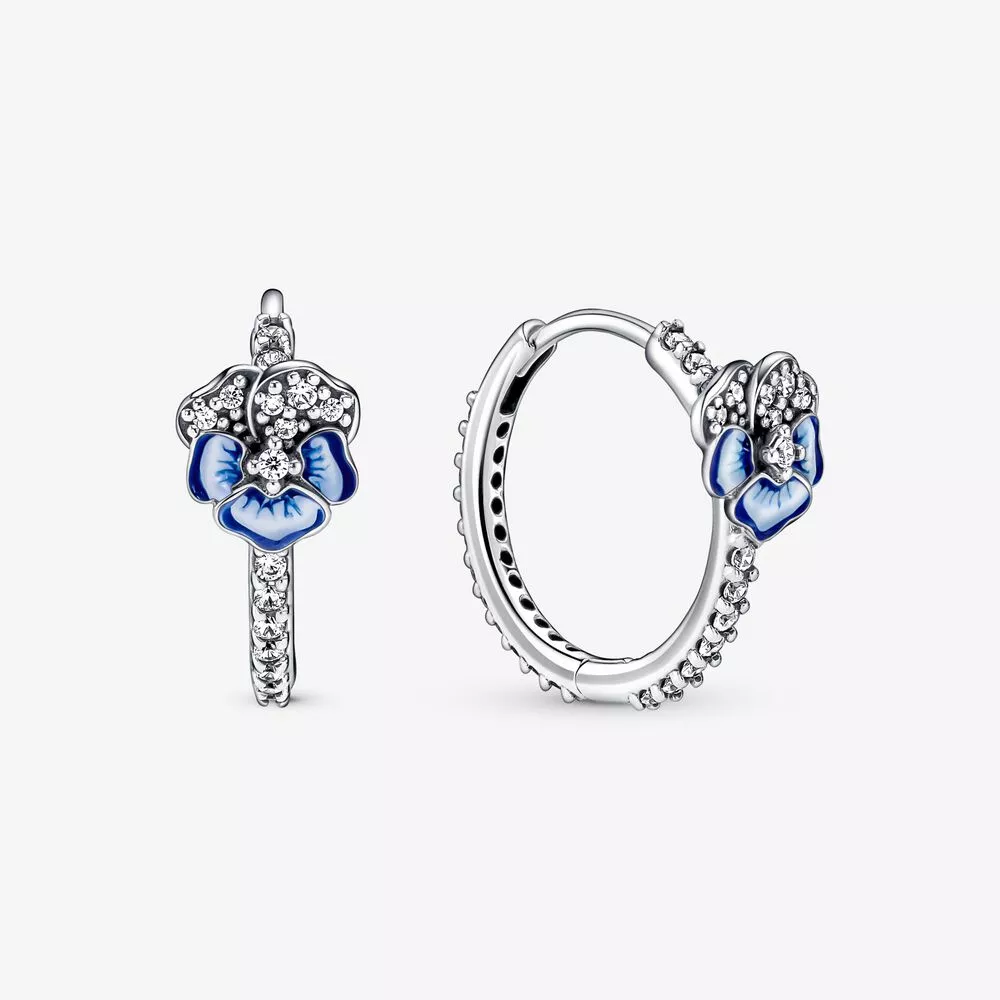 pandora mavi pansy çiçeği hoop küpe 290775c01
