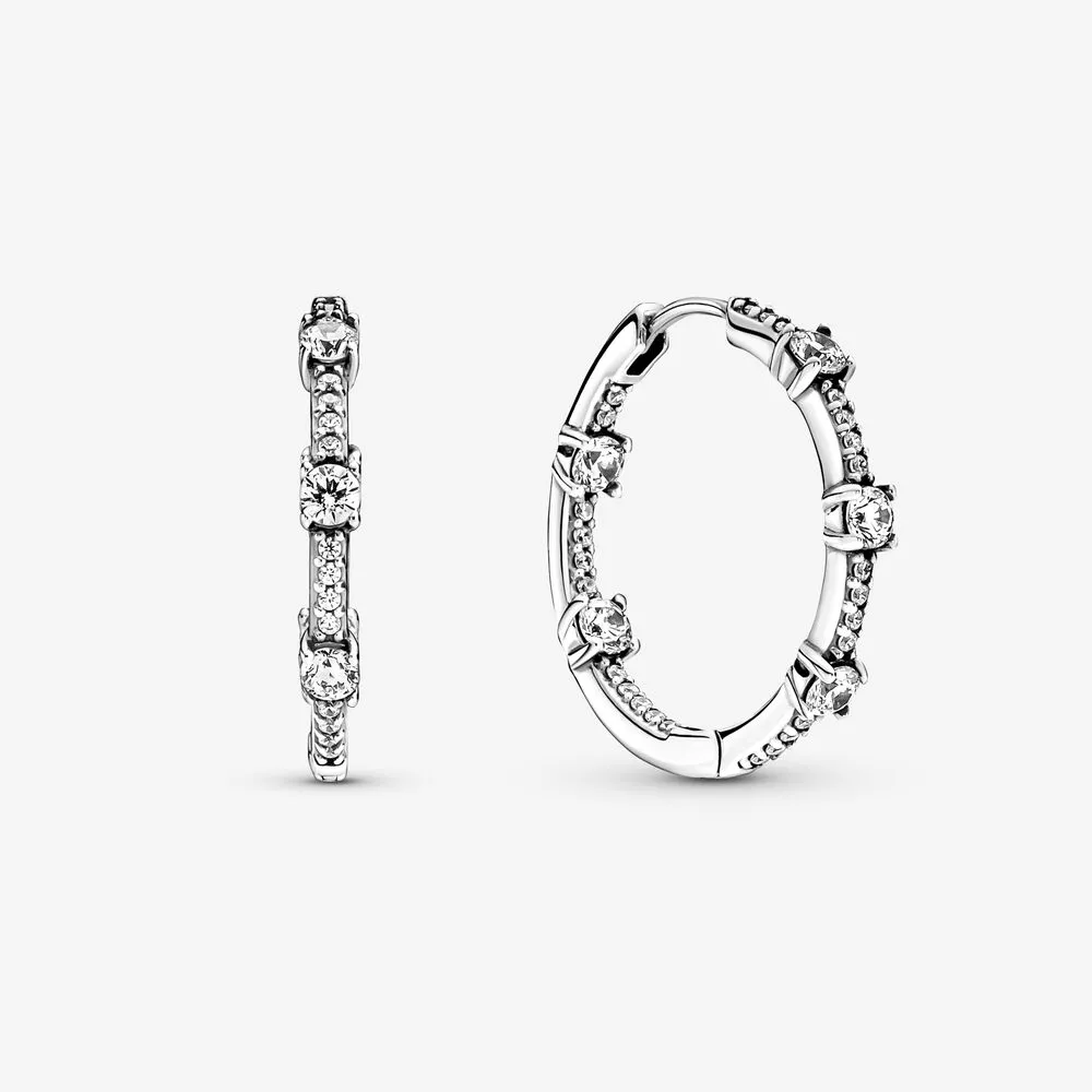 pandora parlak pavé barlar hoop küpeleri 290043c01