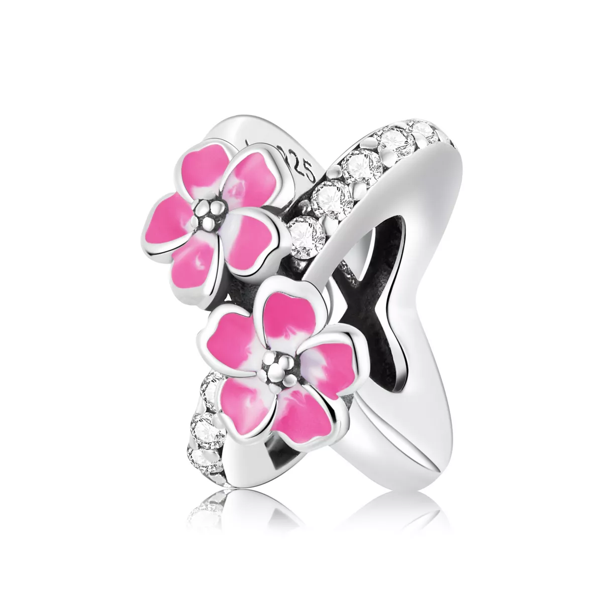 pandora stili pembe çiçekler aralık bileklik süsü scc2139