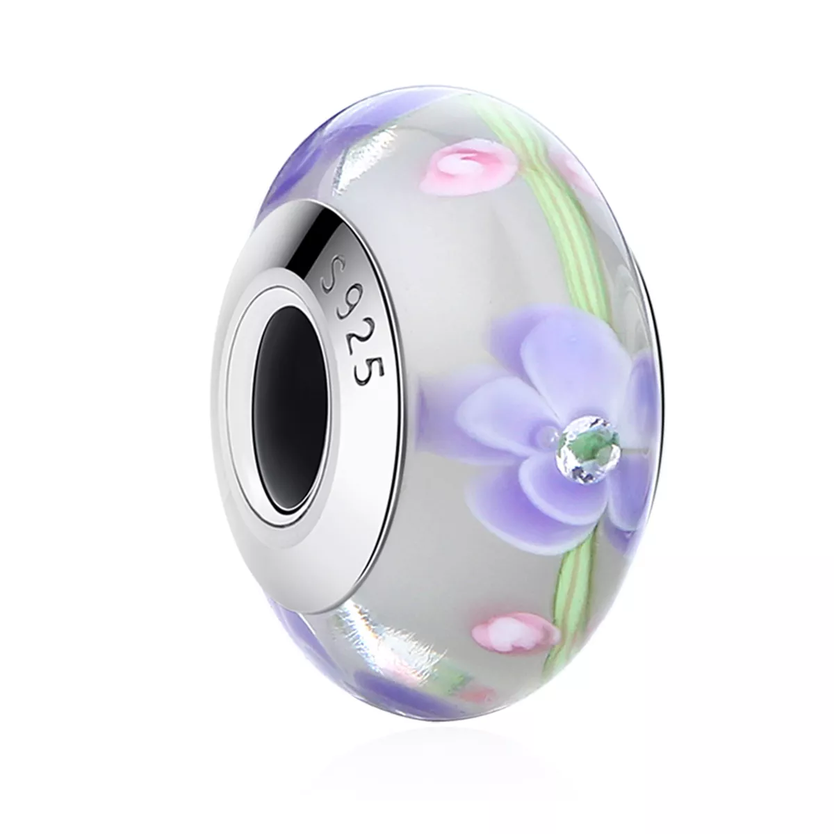 pandora tarzı mor salkım çiçekleri murano camı kolye scz019