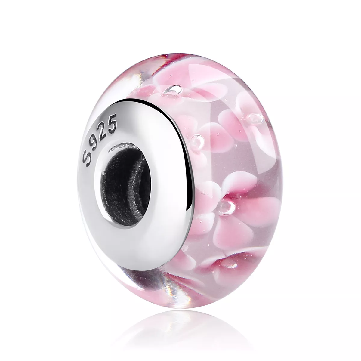 pandora tarzı pembe çiçekler murano camı bileklik süsü scz008