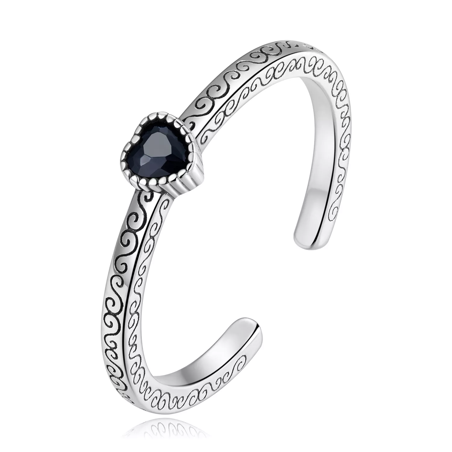 pandora tarzında vintage siyah zirkon açık yüzük scr878